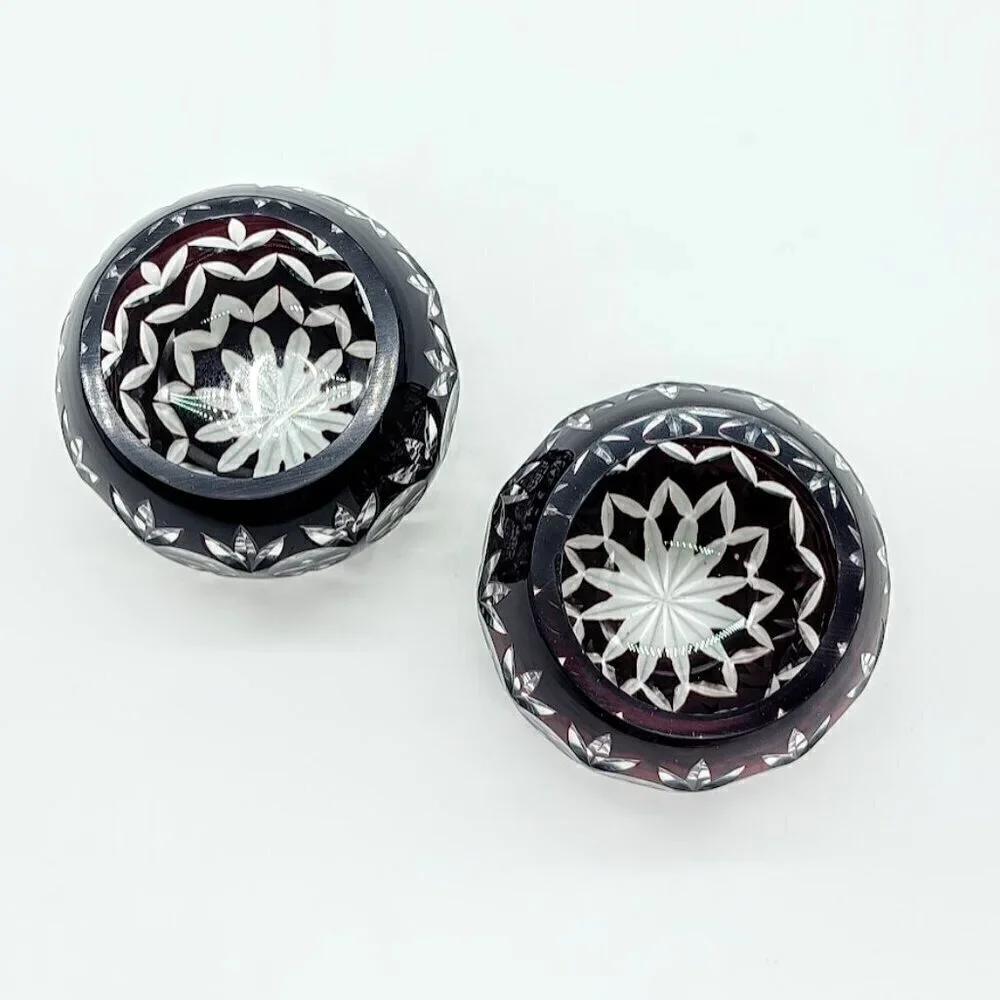 Vintage Godinger Ruby Red Cut to Clear Crystal Candle Holders (2)